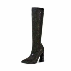 Rhinestone Embellished Knitted Knee-High Boots BLACK RHINESTONE 11 Rhinestone Embellished Knitted Knee-High Boots BLACK RHINESTONE -DREAM PAIRS Sales 0833 BLACK1