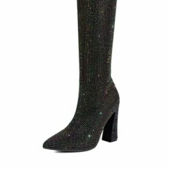 Rhinestone Embellished Knitted Knee-High Boots BLACK RHINESTONE 10 Rhinestone Embellished Knitted Knee-High Boots BLACK RHINESTONE -DREAM PAIRS Sales 0833 BLACK5