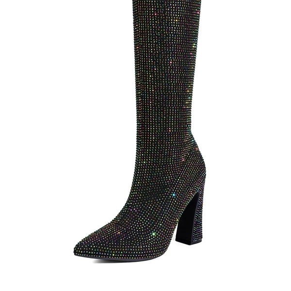 Rhinestone Embellished Knitted Knee-High Boots BLACK RHINESTONE 5 Rhinestone Embellished Knitted Knee-High Boots BLACK RHINESTONE - Image 3
