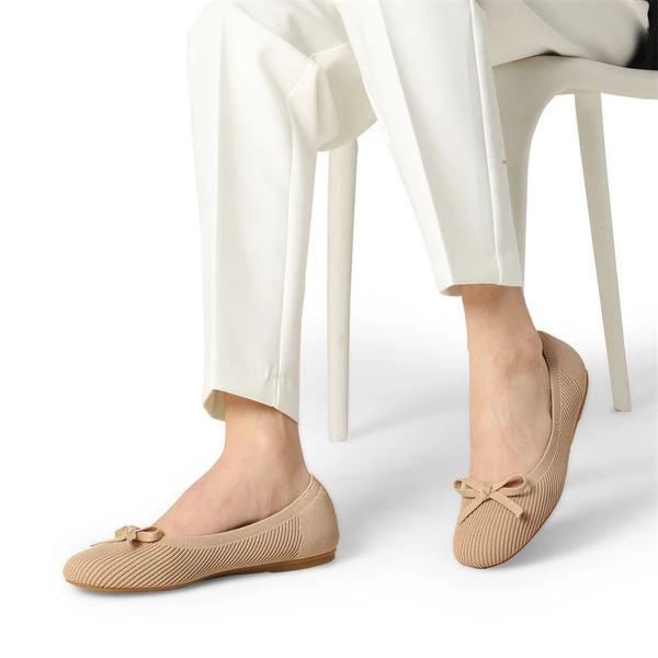 Comfortable Round Toe Knit Ballet Flats NUDE 6 Comfortable Round Toe Knit Ballet Flats NUDE - Image 4