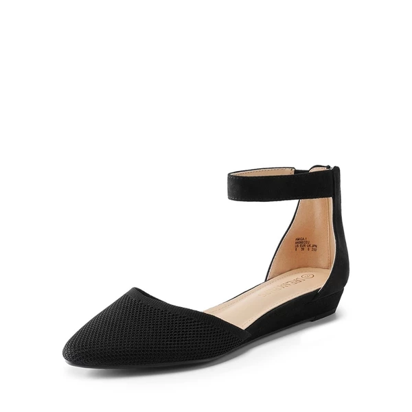 Ankle Strap Low Wedge Pumps BLACK KNIT 6 Ankle Strap Low Wedge Pumps BLACK KNIT - Image 4