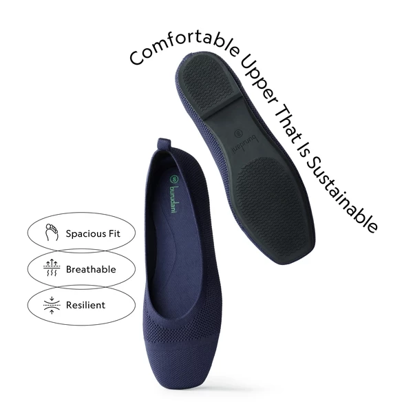 Square Toe Knit Sustainable Flats NAVY 6 Square Toe Knit Sustainable Flats NAVY - Image 4
