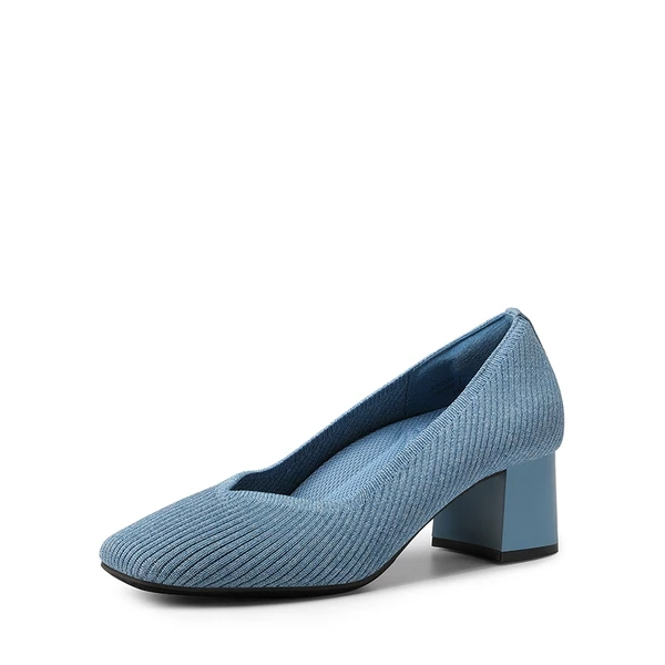 Square Toe Block Heel Knit Pumps DENIM BLUE 8 Square Toe Block Heel Knit Pumps DENIM BLUE - Image 6