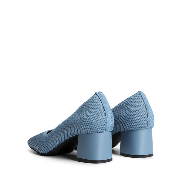 Square Toe Block Heel Knit Pumps DENIM BLUE 9 Square Toe Block Heel Knit Pumps DENIM BLUE - Image 7