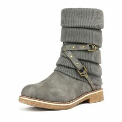 Buckle Strap Mid Calf Snow Boots GREY