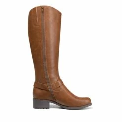 Side Zipper Buckle Riding Boots BROWN