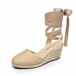 Lace Up Espadrilles Wedge Sandals NUDE-CANVAS -DREAM PAIRS Sales 0853 NUDE CANVAS1 1