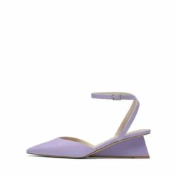 Pointed Toe Chunky Low Heel Pumps PURPLE