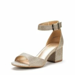 Chunkle Low Heel Ankle Strap Chunky Sandals GOLD GLITTER -DREAM PAIRS Sales 0857 ee22b1fb8d1a