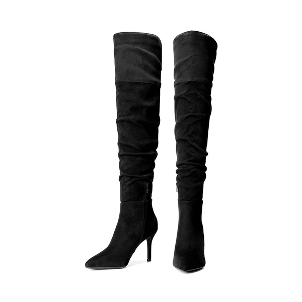Pointed Toe Stiletto Over-The-Knee Boots BLACK-SUEDE 4 Pointed Toe Stiletto Over-The-Knee Boots BLACK-SUEDE - Image 2