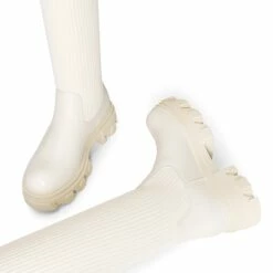 Knitted Lug Sole Over-The-Knee Boots BEIGE