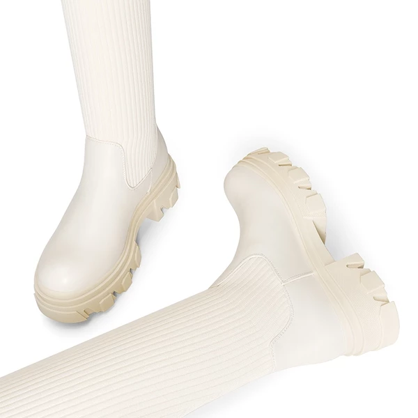 Knitted Lug Sole Over-The-Knee Boots BEIGE 3 Knitted Lug Sole Over-The-Knee Boots BEIGE