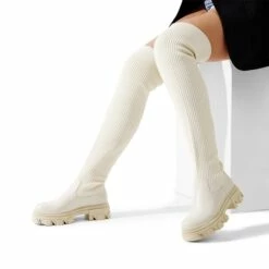 Knitted Lug Sole Over-The-Knee Boots BEIGE 15 Knitted Lug Sole Over-The-Knee Boots BEIGE -DREAM PAIRS Sales 0902 BEIGE 6