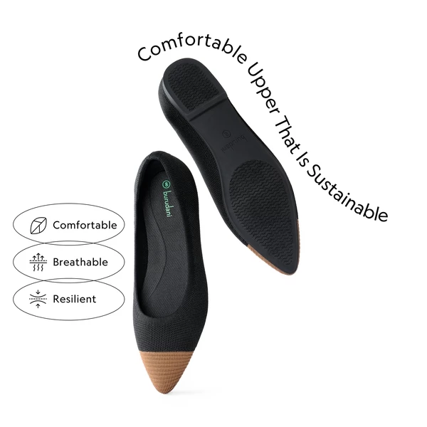 Elegant Knitted Cap Toe Flats BLACK 5 Elegant Knitted Cap Toe Flats BLACK - Image 3