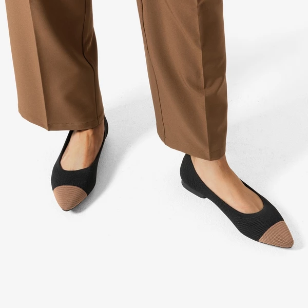 Elegant Knitted Cap Toe Flats BLACK 9 Elegant Knitted Cap Toe Flats BLACK - Image 7