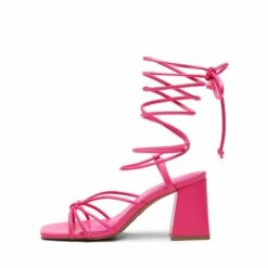 Square Toe Lace Up Block Heel Sandals HOT PINK -DREAM PAIRS Sales 0908 HOT PINK 2