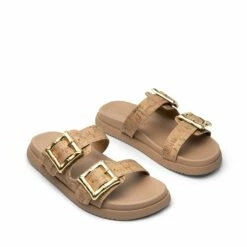Arch Support Buckle Slide Sandals COGNAC
