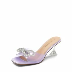 Satin Double Bow Square Toe Transparent Heel Sandals PURPLE -DREAM PAIRS Sales 0911 PURPLE 1