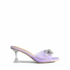Satin Double Bow Square Toe Transparent Heel Sandals PURPLE -DREAM PAIRS Sales 0912 PURPLE 2