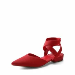 Ankle Strap Pointed Toe Flats With V-Cut Vamp RED -DREAM PAIRS Sales 0912 RED 1