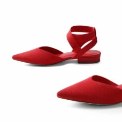 Ankle Strap Pointed Toe Flats With V-Cut Vamp RED -DREAM PAIRS Sales 0912 RED 3