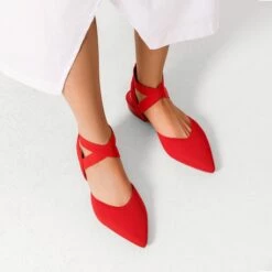 Ankle Strap Pointed Toe Flats With V-Cut Vamp RED -DREAM PAIRS Sales 0912 RED 6