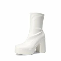 Square Toe Platform Chunky Ankle Boots WHITE -DREAM PAIRS Sales 0913 WHITE 1