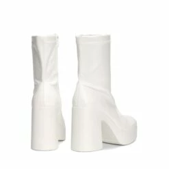 Square Toe Platform Chunky Ankle Boots WHITE