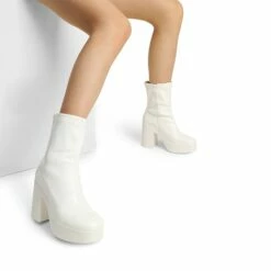 Square Toe Platform Chunky Ankle Boots WHITE -DREAM PAIRS Sales 0913 WHITE 6