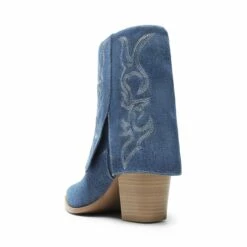 Fold Over Cuff Denim Cowgirl Boots DENIM BLUE