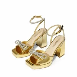 Double Bowknots Rhinestone Chunky Sandals GOLD-PAT 17 Double Bowknots Rhinestone Chunky Sandals GOLD-PAT -DREAM PAIRS Sales 0919 GOLD PAT W