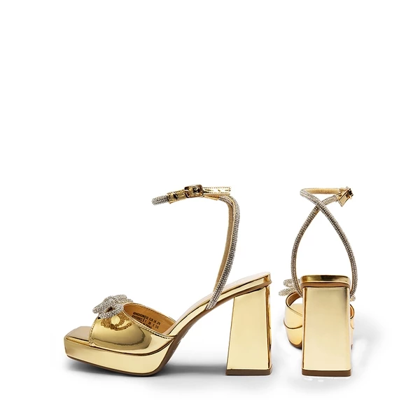 Double Bowknots Rhinestone Chunky Sandals GOLD-PAT 5 Double Bowknots Rhinestone Chunky Sandals GOLD-PAT - Image 3