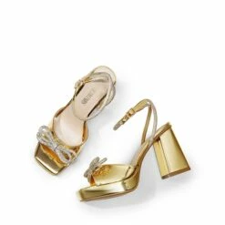 Double Bowknots Rhinestone Chunky Sandals GOLD-PAT 11 Double Bowknots Rhinestone Chunky Sandals GOLD-PAT -DREAM PAIRS Sales 0919 GOLD PAT5