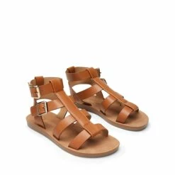 Cushioned Adjustable Gladiator Flat Sandals TAN -DREAM PAIRS Sales 0920 tan203