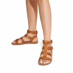 Cushioned Adjustable Gladiator Flat Sandals TAN