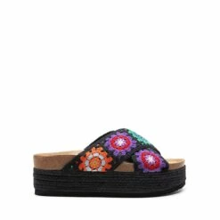 Raffia Flatform Flat Sandals BLACK MULTI -DREAM PAIRS Sales 0921 BLACK20MULTI2