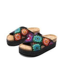 Raffia Flatform Flat Sandals BLACK MULTI -DREAM PAIRS Sales 0921 BLACK20MULTI4