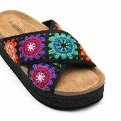 Raffia Flatform Flat Sandals BLACK MULTI -DREAM PAIRS Sales 0921 BLACK20MULTI5