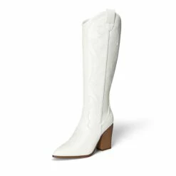 Pointed Toe Embroidered Cowboy Boots WHITE