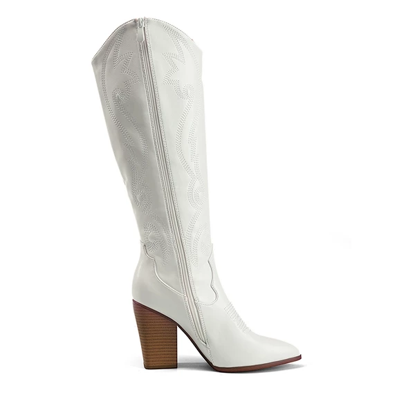 Pointed Toe Embroidered Cowboy Boots WHITE 8 Pointed Toe Embroidered Cowboy Boots WHITE - Image 6