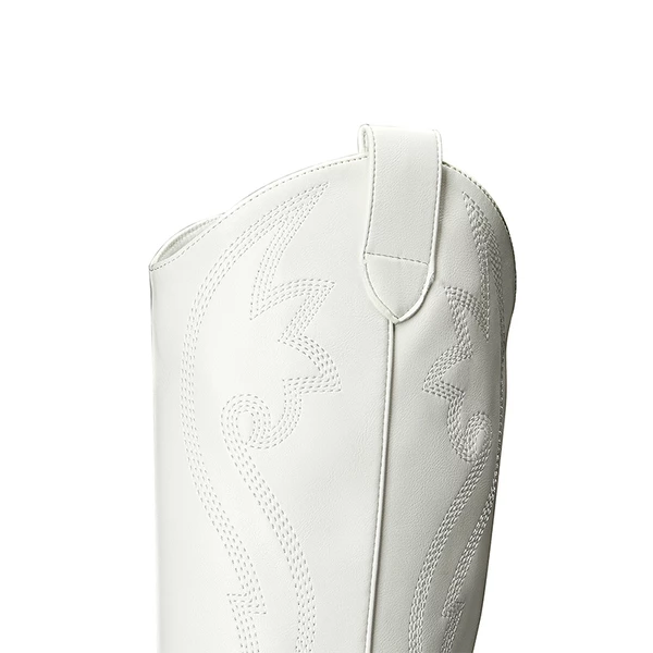 Pointed Toe Embroidered Cowboy Boots WHITE 6 Pointed Toe Embroidered Cowboy Boots WHITE - Image 4