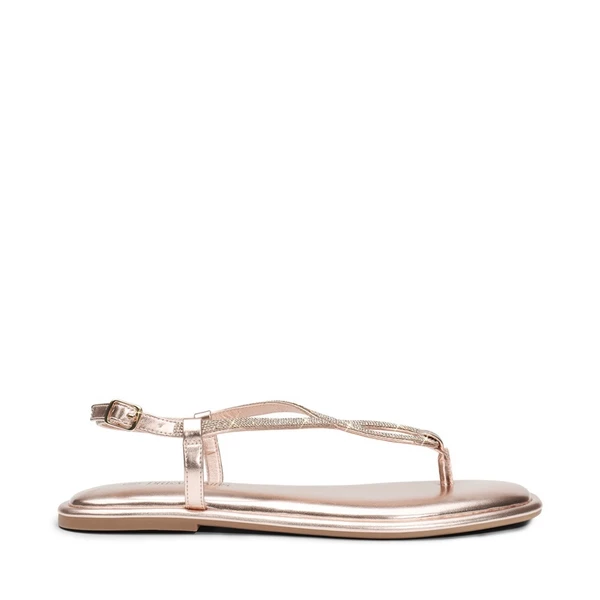 Ankle Strap Rhinestone Flat Sandals CHAMPAGNE 4 Ankle Strap Rhinestone Flat Sandals CHAMPAGNE - Image 2