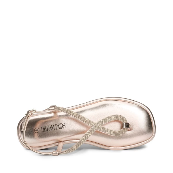 Ankle Strap Rhinestone Flat Sandals CHAMPAGNE 6 Ankle Strap Rhinestone Flat Sandals CHAMPAGNE - Image 4