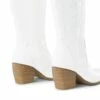 Dallas Embroidered Western Cowboy Knee High Boots WHITE