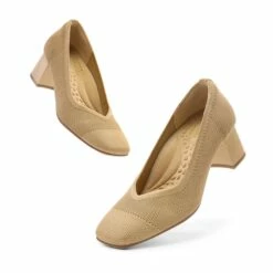 Water-Resistant Block Heel Knit Pumps BEIGE -DREAM PAIRS Sales 0929 BEIGE 4