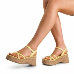 Platform Cork Wedge Sandals YELLOW