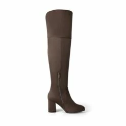 Block Heel Suede Over The Knee Boots KHAKI