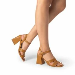 Ankle Strap Chic Block Heel Sandals TAN -DREAM PAIRS Sales 0931 brown 7