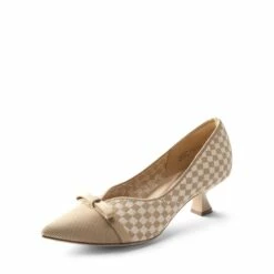 Comfortable Dressy Bow Pumps BEIGE GRID -DREAM PAIRS Sales 0933 BEIGE GRID 2