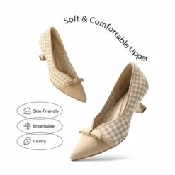 Comfortable Dressy Bow Pumps BEIGE GRID -DREAM PAIRS Sales 0933 BEIGE GRID 6